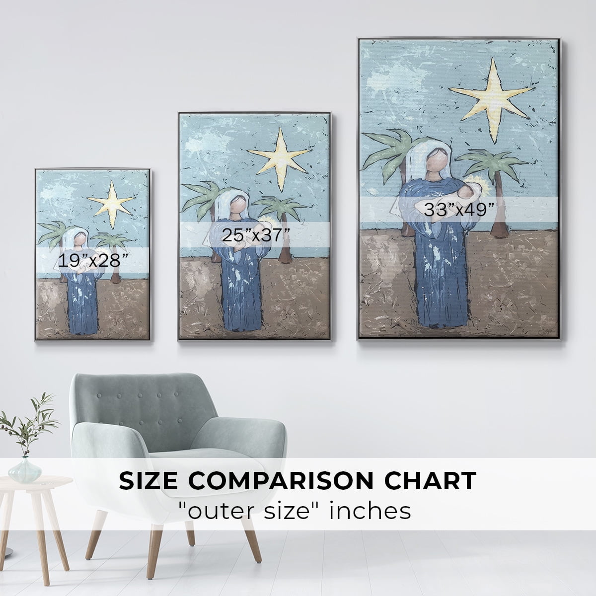 A Silent Night II - Framed Gallery Wrapped Holiday Canvas - 27 x 41 - Silver Frame