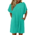 thumbnail image 1 of Vestido informal de verano de color liso para mujer - Vestido de playa holgado de manga corta y cuello redondo con bolsillos - Mezcla transpirable hasta la rodilla, 1 of 4