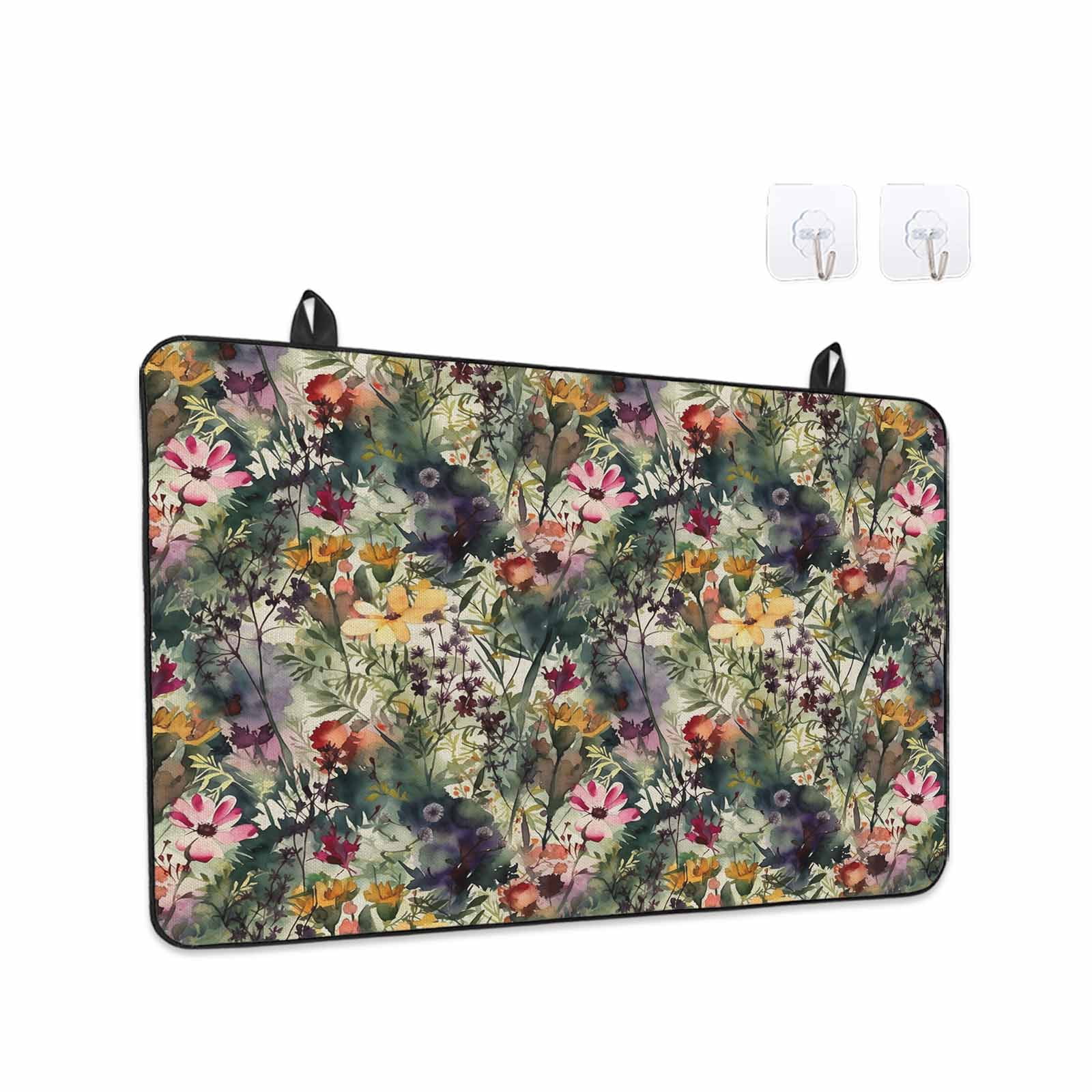 Pastoral Flowers Stove Top Cover for Electric Stove, Heat-proof & Non Slip Glass Top Stove Cover Protector, Spring Floral Watercolor Summer Botanical Kitchen Flat Cooktop Rubber Mat 24x21 Inches