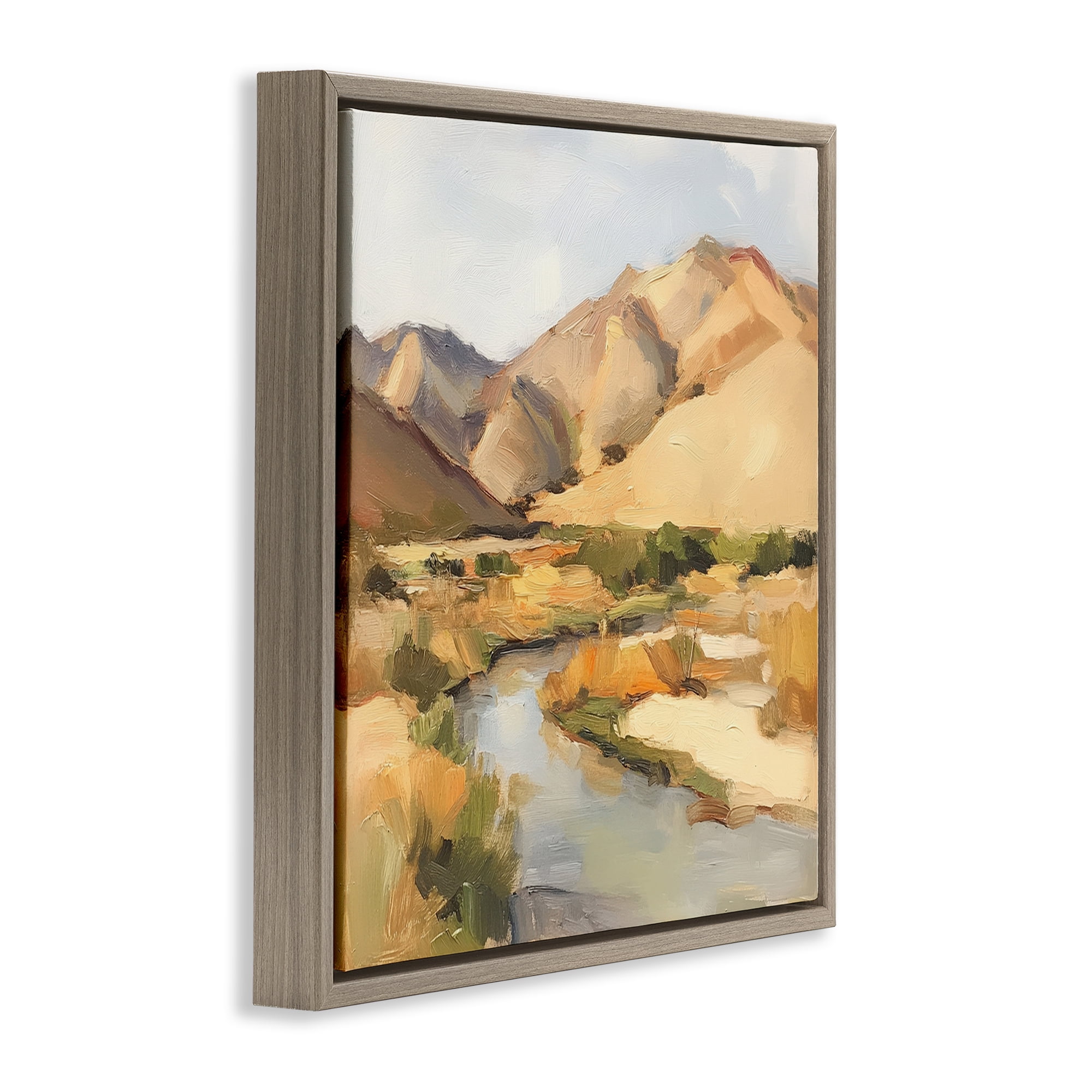 Stupell Industries Wispy Desert River Brown Framed Floater Canvas Wall Art, design by Petal Prints Design