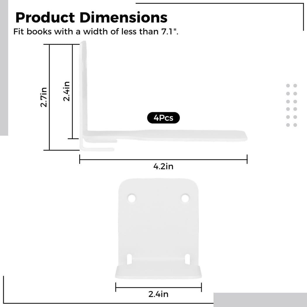 4Pcs Invisible Floating Bookshelves, Wall-Mounted Floating Book Organizers, Heavy-Duty Metal Book Storage Holders, Wall Ledge Shelves for Bedroom, Living Room, Office