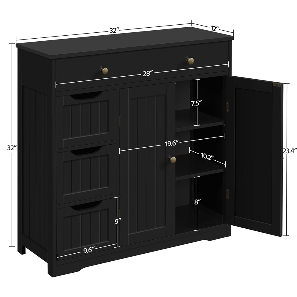 Yaheetech Modern Wooden Bathroom Storage Cabinet with Adjustable Shelf, 4 Drawers, 2 Doors, White