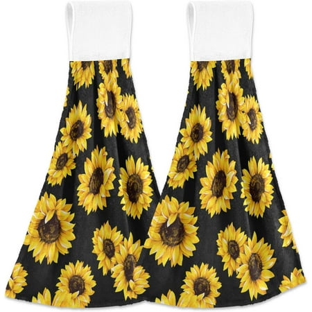 

Bestwell Hanging Kitchen Towel 12 x 17 Sunflower Pattern Towel Set 2 Pieces of Dry Towels for Kitchen Bathroom Laundry Room Table