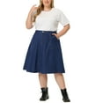 thumbnail image 2 of Unique Bargains Women's Plus Size Denim Casual A-Line Midi Skirt with Pockets, 2 of 6