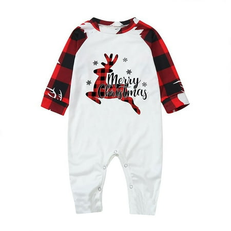 

purcolt Unisex One Piece Jumpsuit Pajamas Christmas Family Matching Parent-child Sleepwear Elk Printed Long Sleeve Round Neck Romper Soft Loungewear Suit-Baby