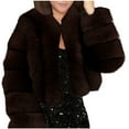 thumbnail image 2 of lcziwo Women's Faux Fur Cropped Coat Long Sleeve Open Front Winter Jacket Fluffy Fuzzy Thicken Warm Outerwear Basic Solid Color Short Jacket,Coffee,S, 2 of 4