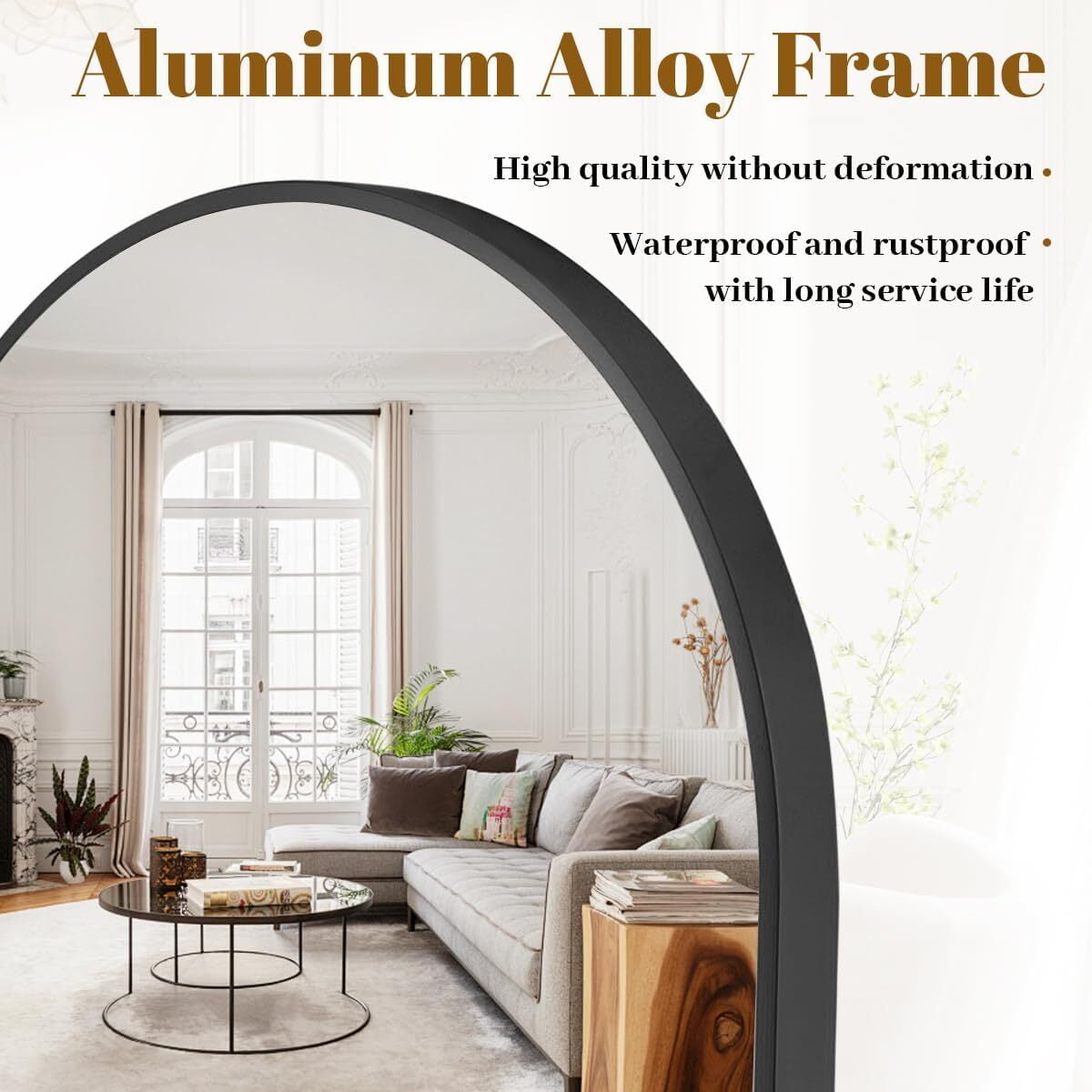 SHATTERVUE 34"x32.1" Arched Wall Mirror Wall-mounted Bathroom Mirror with Modern Aluminum Frame,Black
