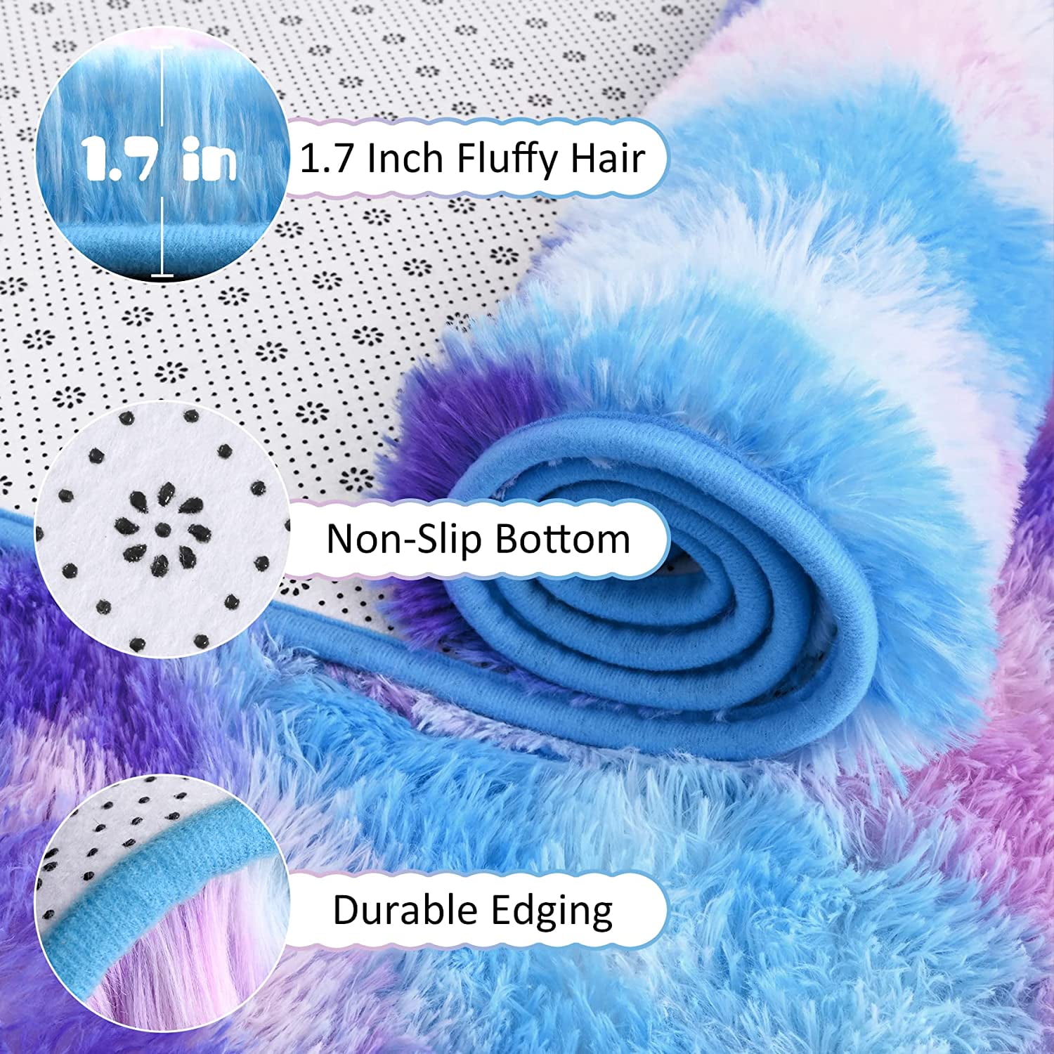 Lochas Soft Fluffy Rainbow Rugs Shaggy Colorful Carpet Plush Area Rug for Living Room Bedroom Nursery Kids Girls Playroom Rugs Home Decor Mat,3'x5', Purple&Blue