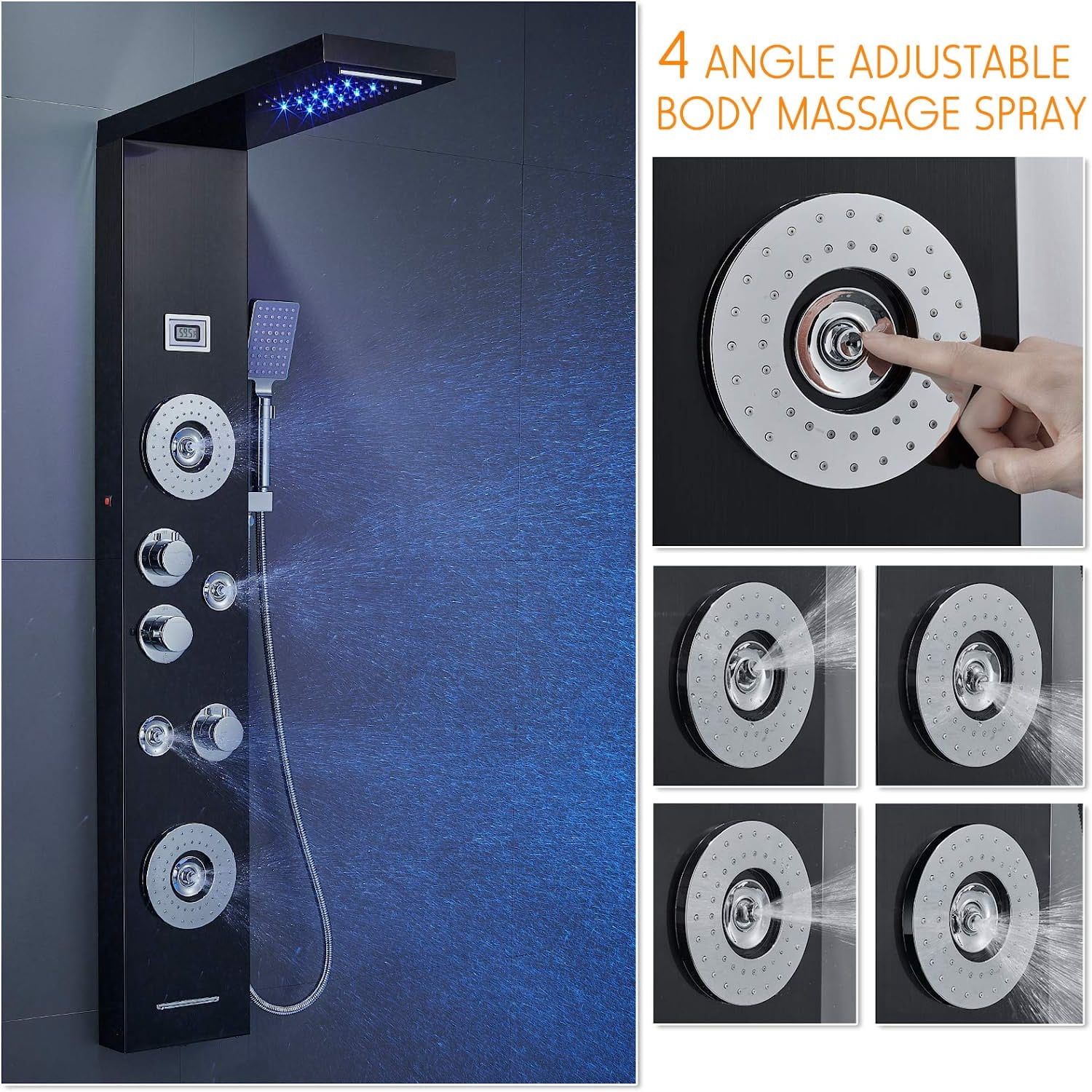 Zovajonia LED Shower Panel Tower System, Multi-Functions Shower Tower, Waterfall Showerhead, Shower Jets, Stainless Steel Rain Shower System Oil Rubbed Bronze