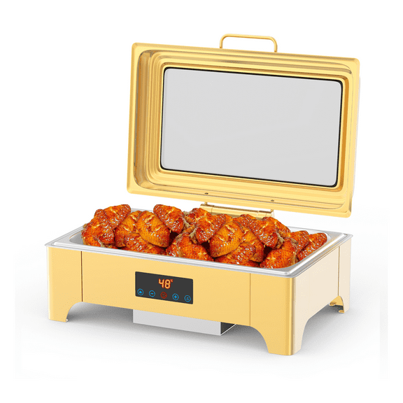 Electric Chafing Dishes, 9QT Stainless Steel Buffet Server and Food Warmer Sets, Catering Supplies Buffet Display for Parties, Catering, Wedding, Gold