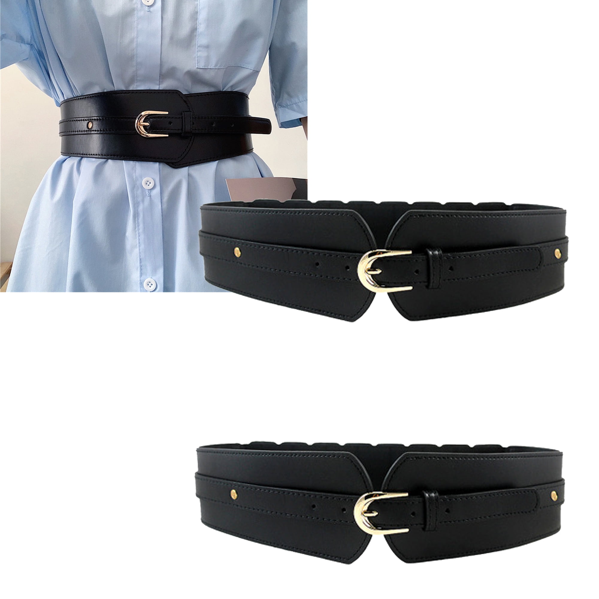 PU Leather Elastic Wide Belt for Women Ladies Dress Stretch Thick Waist ...