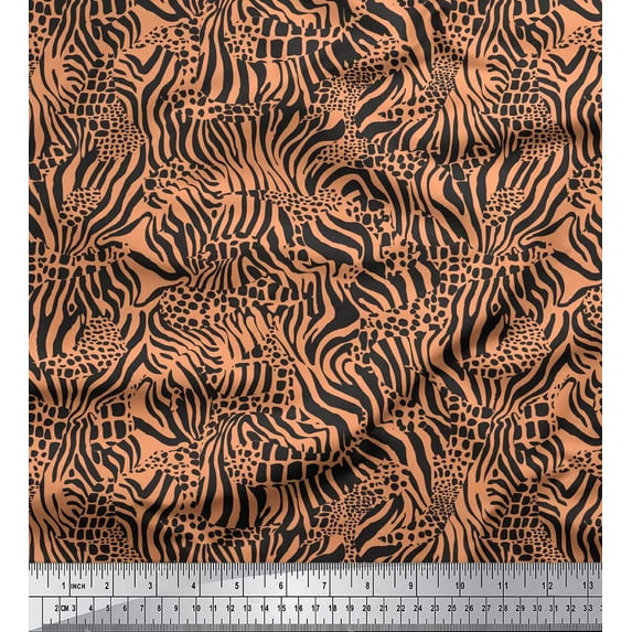 Soimoi Orange Cotton Poplin Fabric Leopard & Wild Animal Skin Printed Craft Fabric by The Yard 56 Inch Wide