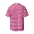 thumbnail image 2 of KLL Pink Gingham Print Men's Shirt Short Sleeve Button Down Summer Cuba Beach Shirts- XX-Large, 2 of 7