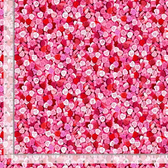 Cotton Be Mine Valentine Candy Hearts Conversation Hearts Valentine's Day Sweethearts Love Timeless Treasures Pink Cotton Fabric Print by the Yard (LOVE-CD3193-CANDY)