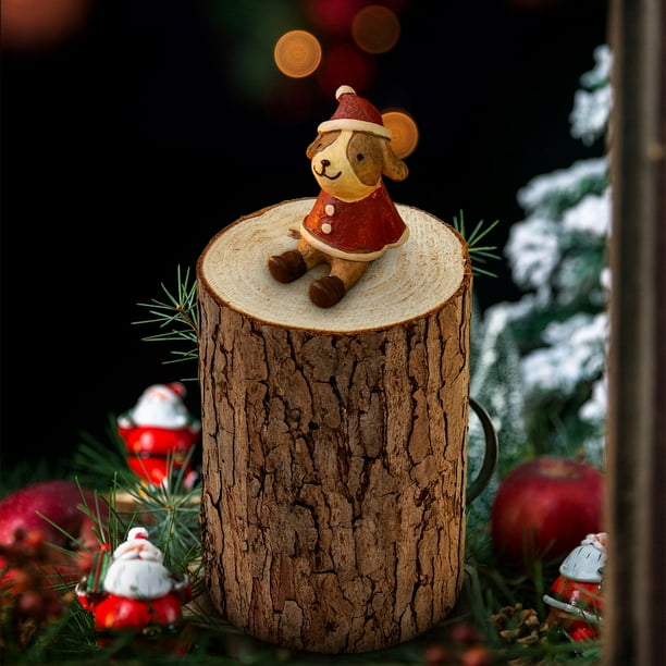 Puntoco Adornos de madera brasileña, decoración navideña, adornos pequeños de resina, microescenario de nieve para Navidad, regalo en forma de complemento