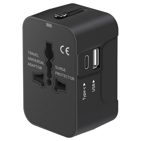 LEEYNEER Travel Adapter with USB C All in One Worldwide Travel Adapter Power Converters Wall Charger AC Power Plug Adapter USB Type C Charging Ports for USA EU UK AUS Black