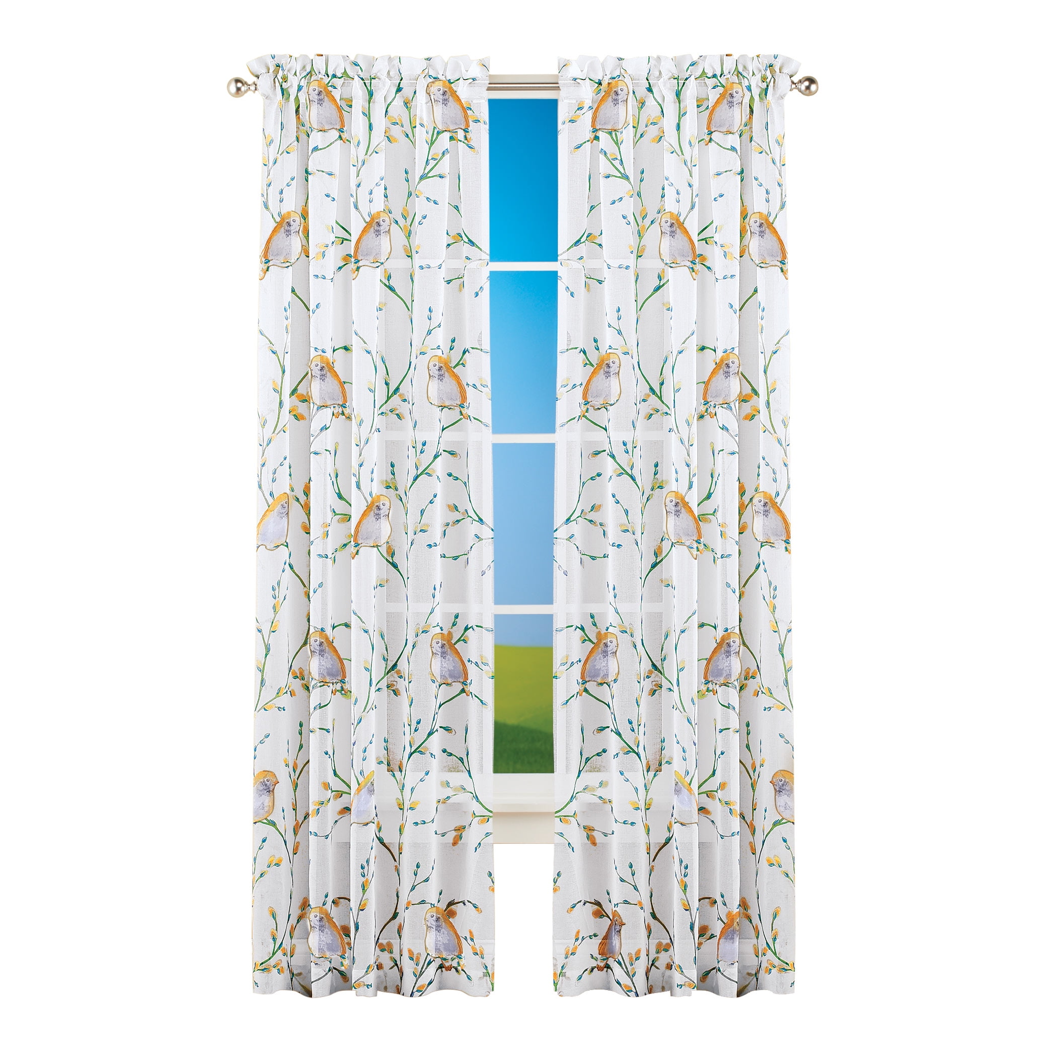Charming Birds and Flowering Branches Sheer Curtain Panel Let's Light