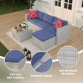 thumbnail image 4 of EastVita 5 Piece Deck Patio Furniture Set Outdoor Rattan Parlor Sofa Set All Weather Sectional Sofa with Glass Storage Table and Balcony Footstool Non-Slip Cushions Poolside Garden Porch Grey + Blue, 4 of 7