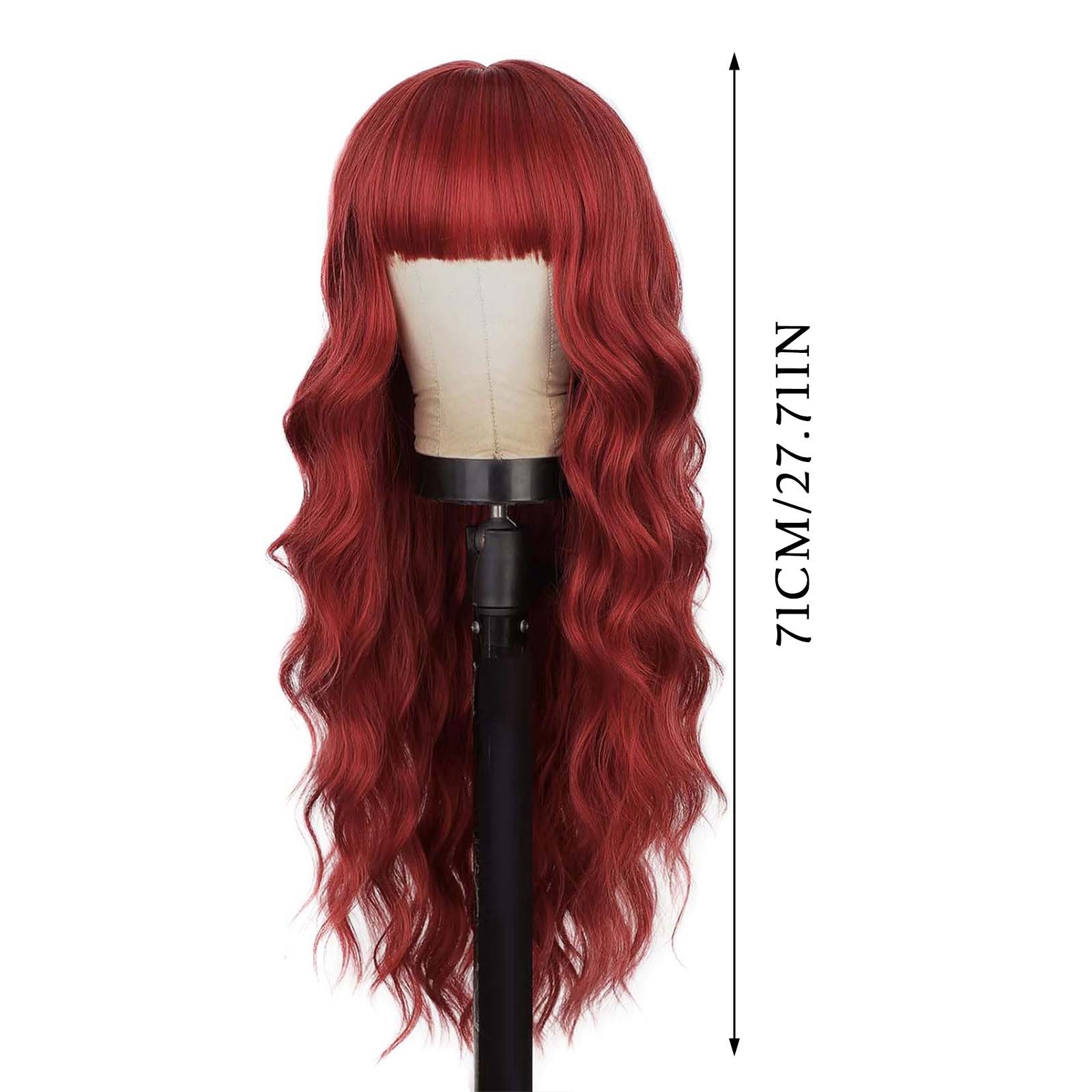 Long Wavy Wig with Bangs for Women, Brown Highlight Synthetic Wig with Dark Roots, Heat Resistant Wigs for Daily Party Use(Red,One Size)
