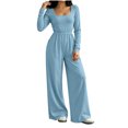 thumbnail image 6 of Diufon Long Sleeve Jumpsuits for Women Back Zipper Elastic Waist Square Neck Wide Leg Overalls Going Out Fall Outfit, 6 of 9