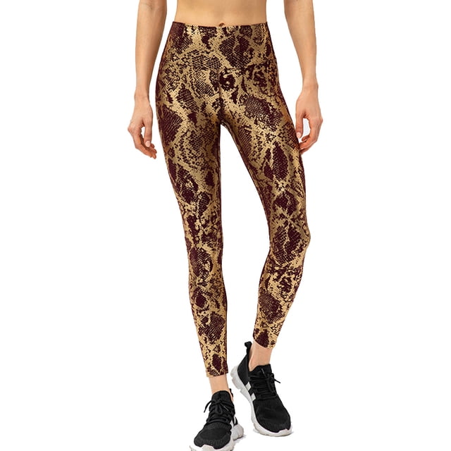 Leggings con estampado de cintura alta para mujer Pantalones de yoga con estampado de serpiente de cuerpo entero - Marrón