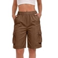 thumbnail image 2 of Bermuda Shorts Womens Cargo Shorts with Pockets Pull on High Waisted Summer Walking Workout Hiking Athletic Petite Knee Length Long Shorts Khaki S, 2 of 8