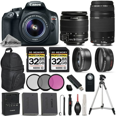 Canon EOS REBEL T6 DSLR Camera with Canon 18-55mm IS Lens +Canon 75-300 III