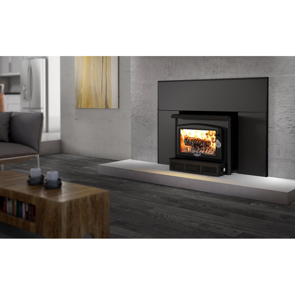 Osburn 1600 Wood Insert With Black Cast Iron Door Overlay Medium Faceplate And Black Trim Kit 