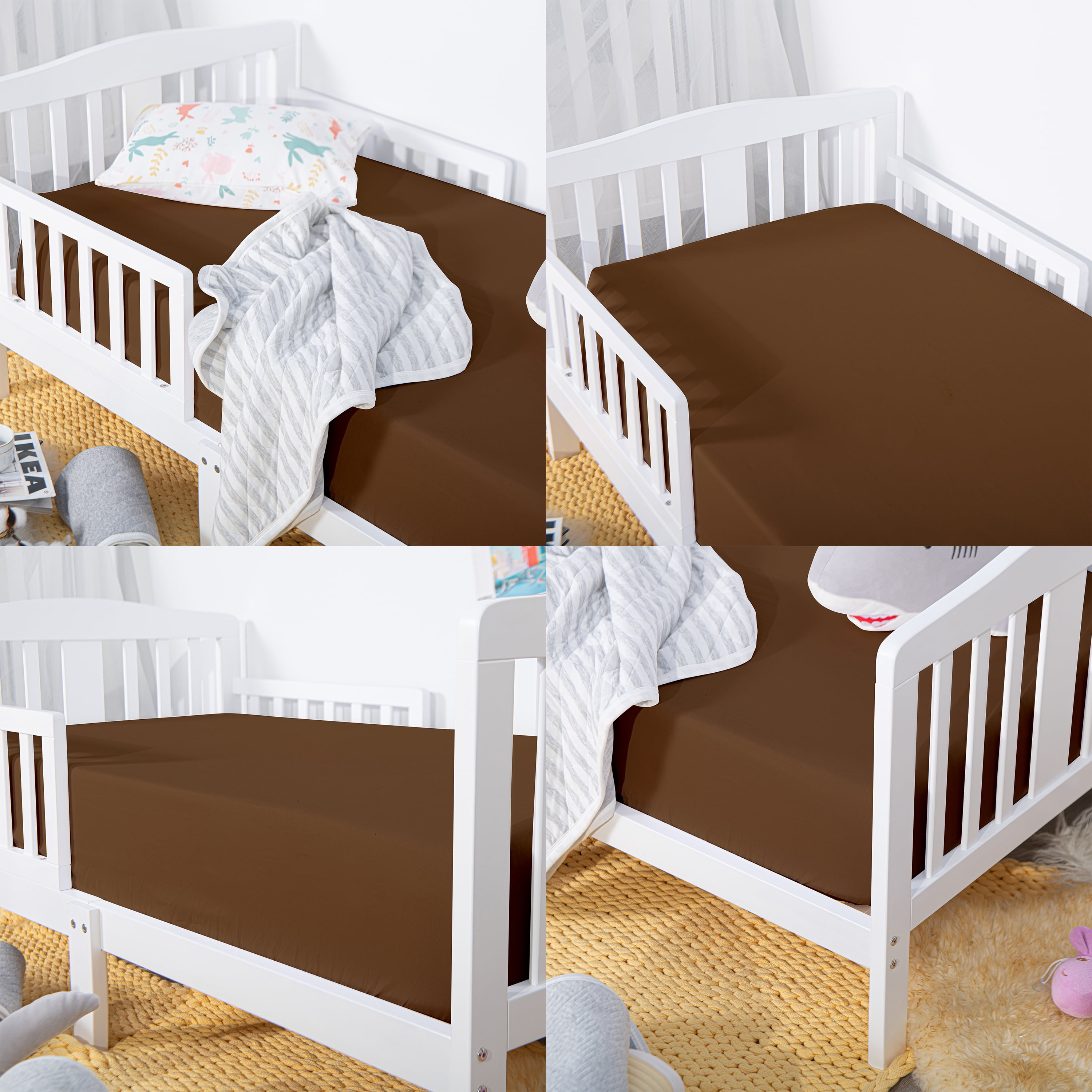 Microfiber Easy Care Fitted Crib Sheet, Ultra Soft and Cozy Toddler Sheet for Baby Boys and Girls, Brown, 28" x 52"