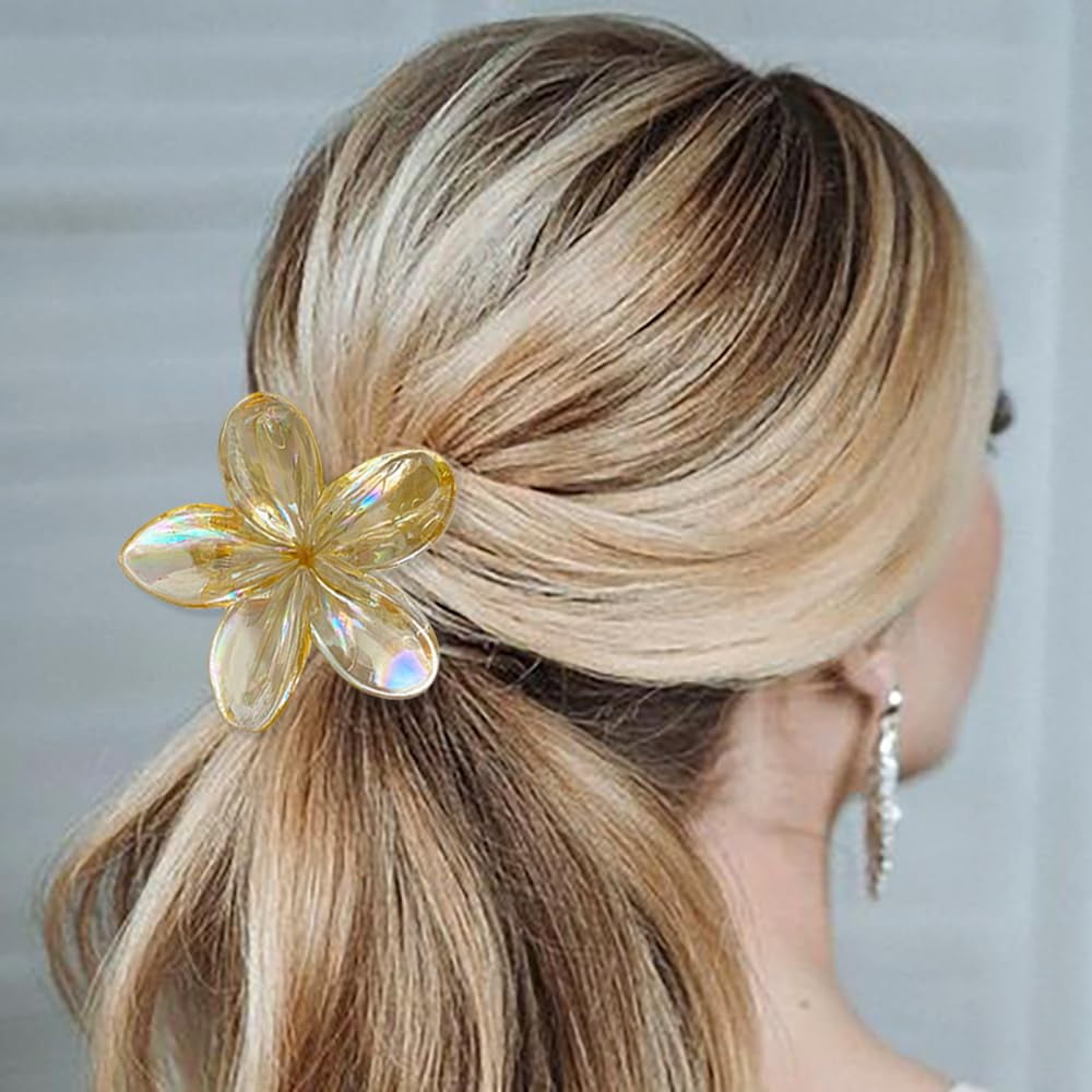 LinYooLi Hair Clip, 6PCS Colorful Clear Flower Claw Clips, Hawaiian Flower Hair Clips for Thick Hair, Beach Hair Accessories for Women and Girls