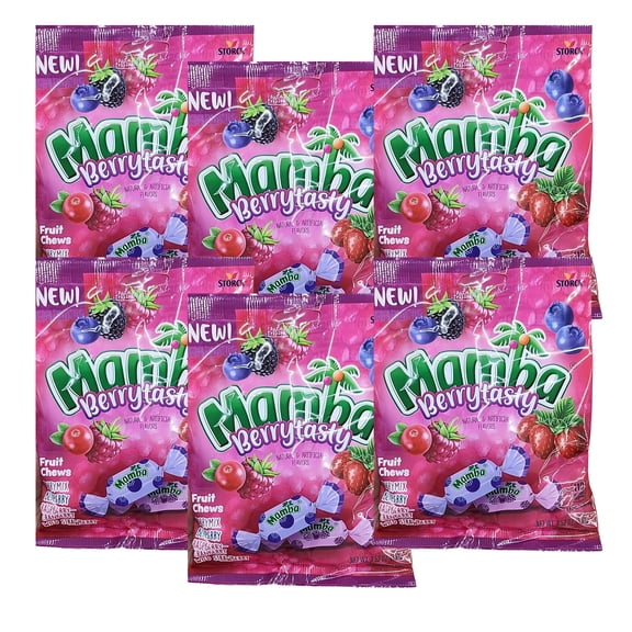 Mamba Fruit Chews Berrytasty Flavored Candy 3.25oz Bags Individually Wrapped Wrapper  Juicy Chewy Mouthwatering Candies for Candy Bowl Travel Picnic Movie Nights Birthday Holiday Party Favor Pack of 6