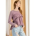 thumbnail image 3 of Long Sleeve Ruffled Detailing Oil Washed Knit Tunic - Faded Olive, M, 3 of 8