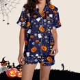 thumbnail image 2 of Women Halloween 2 Piece Pajama Sets, Button Down Short Sleeve Sleepwear, Ghost Pumpkin Print Shirts and Shorts, 2 of 4