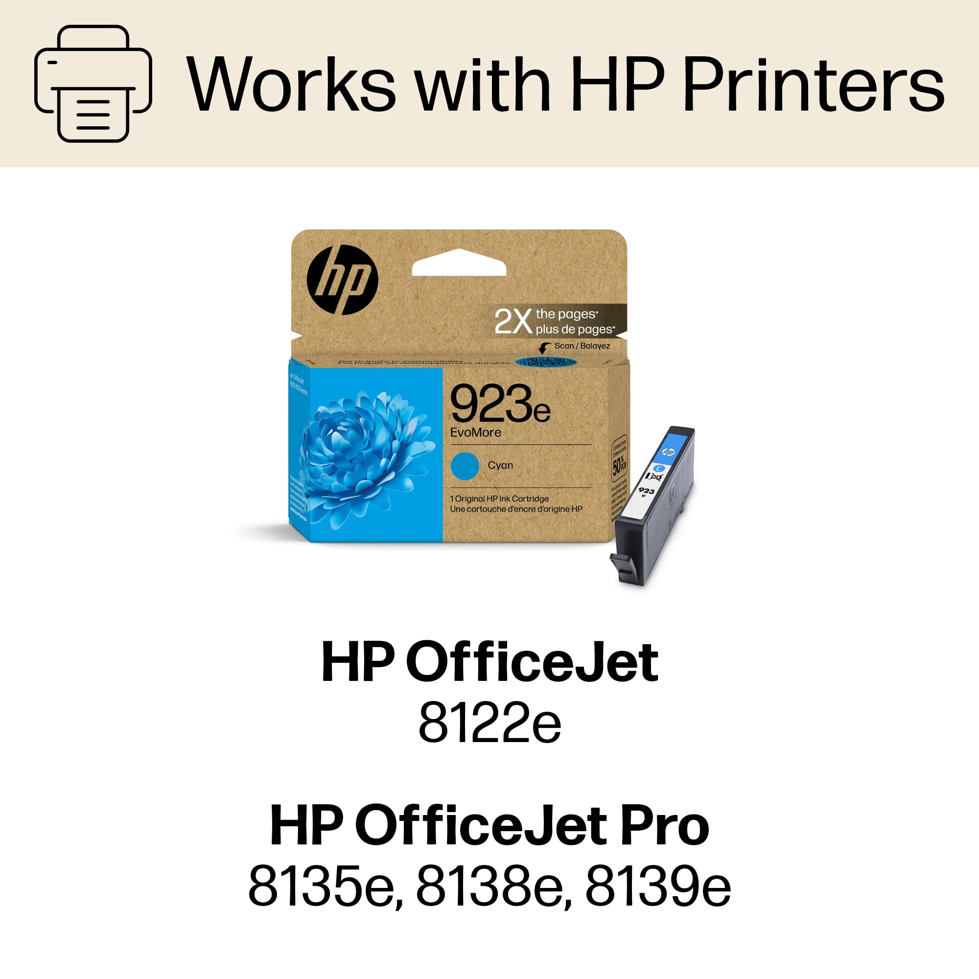 HP 923e EvoMore Cyan Original Ink Cartridge, 800 pages, 4K0T4LN