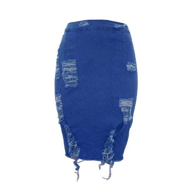 Distressed high waisted denim pencil skirt outlet