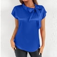 thumbnail image 6 of FRSASU Womens Bat Sleeve Tunic Tops Solid Color Round Neck Bowknot Loose Fit Short Sleeve Summer Shirts Blue, 6 of 6