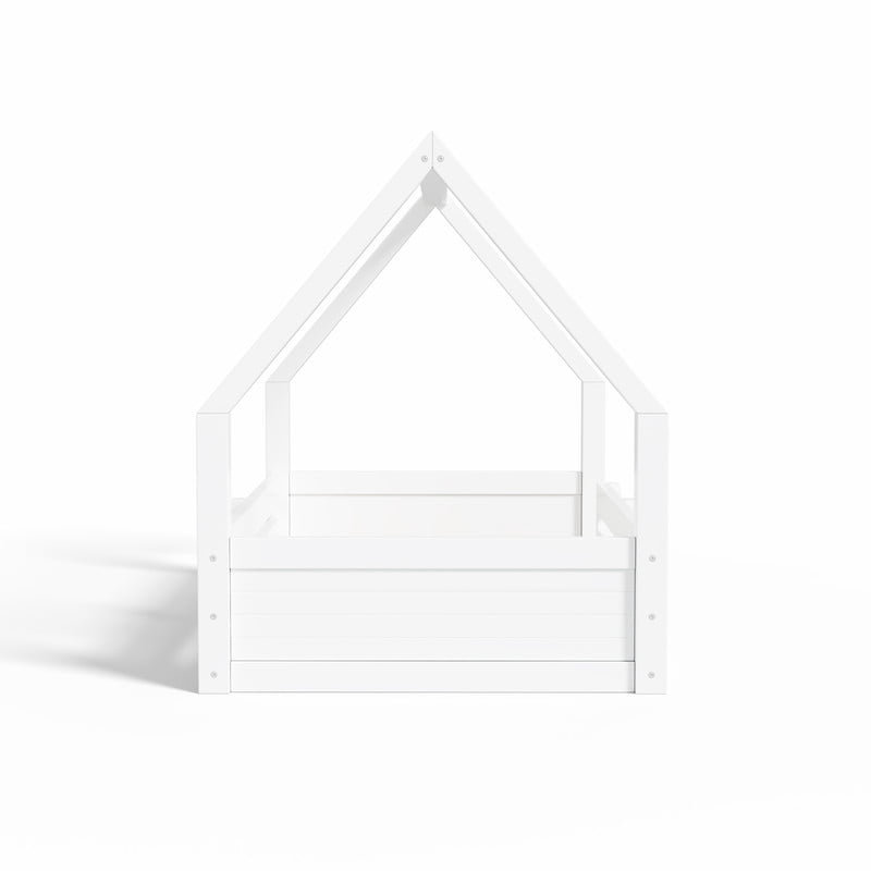 Euroco Wood Twin Size Platform Bed, Low Profile House Floor Bed with Guardrails, White