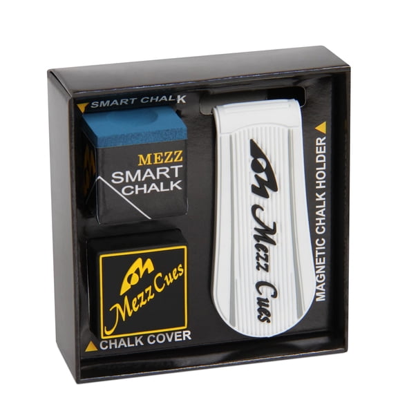 Mezz Smart Chalk Set: Mezz Pool Cue Chalk   Chalk Holder   Chalk Cover, White with Black Logo
