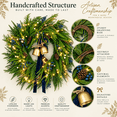 thumbnail image 4 of 24 Inch Artificial Norfolk Pine Christmas Wreath with Battery-Operated Warm White Lights, Blue Berries, Pinecones, Gold Bells and Navy Bow, Batteries Not Included, 4 of 10