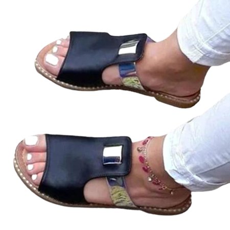 

KUNyu Flat Mules Breathable Peep Toe Stylish Slip On Peep Toe Flat Sandals