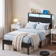 thumbnail image 7 of Bexfil Twin Size LED Bed Frame with Charging Station, Modern Metal Platform Bed with Wood Headboard, Black Oak, 7 of 7