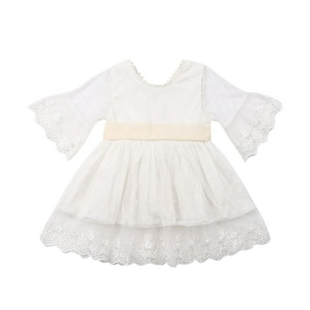 

One opening White Polka Dot Sheer Flare Sleeves Princess Dress