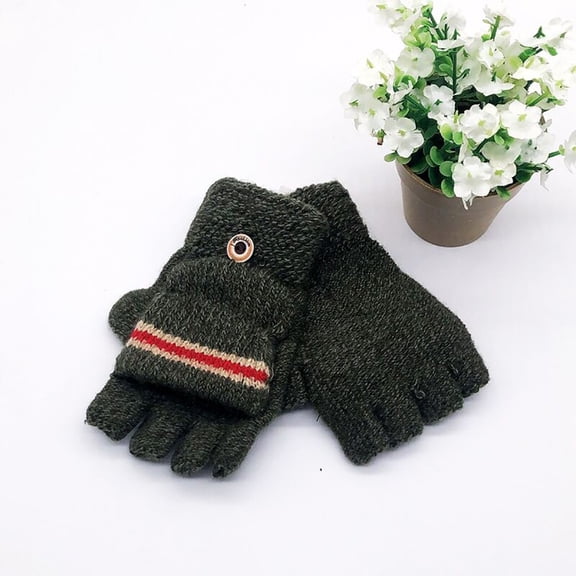 Dyfzdhu Winter Big Children Gloves Half Finger Knit Gloves AB-yarn Boy Gloves Black