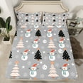 thumbnail image 2 of Manfei Cartoon Xmas Tree Bed Sheets,Cute Christmas Snowman King Sheets,Gray White Orange Sheet Set For Kids,Breathable Home Decor,4pcs, 2 of 7