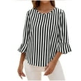 thumbnail image 2 of aidice Long Sleeve Shirts for Women Round Neck Flare Sleeve Loose Striped Pullover Casual Blouses Tops, 2 of 7