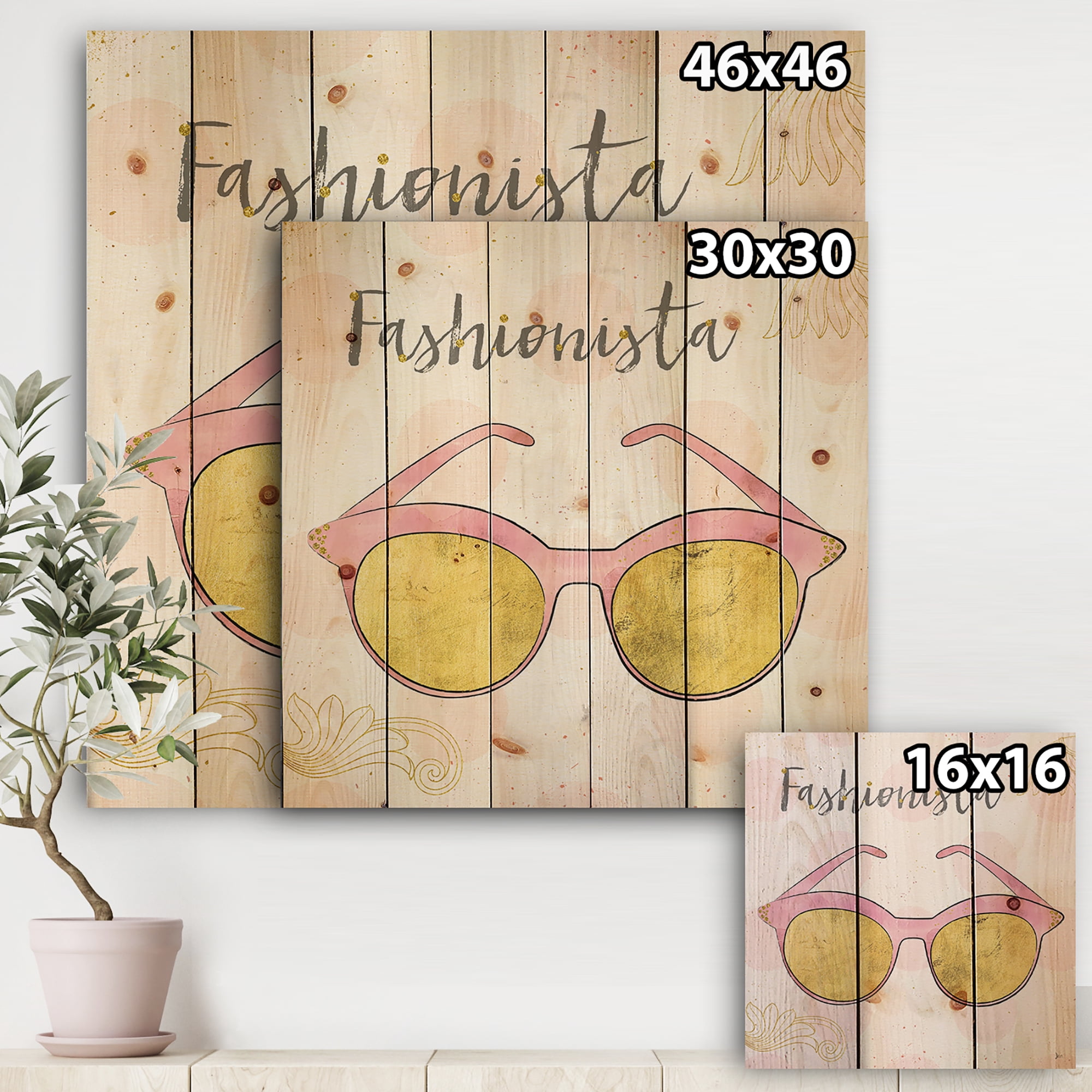 Designart 'Fashion Accessories Glam Pink' Posh & Luxe Print on Natural Pine Wood