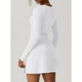 thumbnail image 7 of Douhoow Women MIni Dress Summer Solid Color Long Sleeve Square Neck Split Hem Dress, 7 of 7