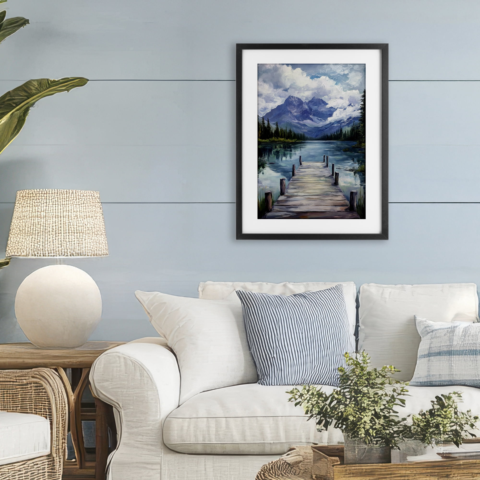 Stupell Industries Weathered Dock on Mountain Lake Black Framed Print Under Glass, design by Petal Prints Design