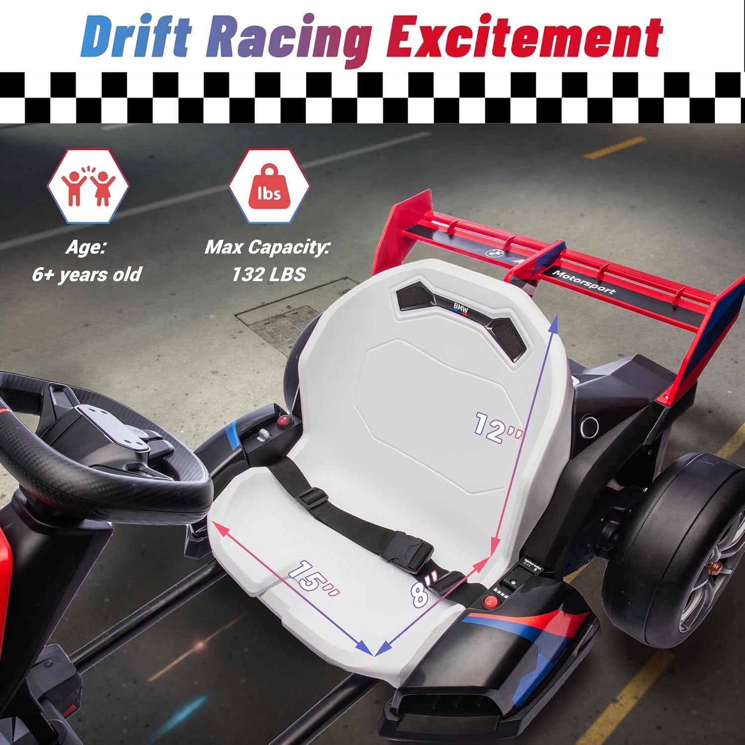 Licensed BMW Electric Go Kart for Kids 6-12, 36V 9AH Drift Kart Ride on Toys, Dual 300W Motors, Adjustable Seat, Drift Mode, 2 Speed, LED Lights