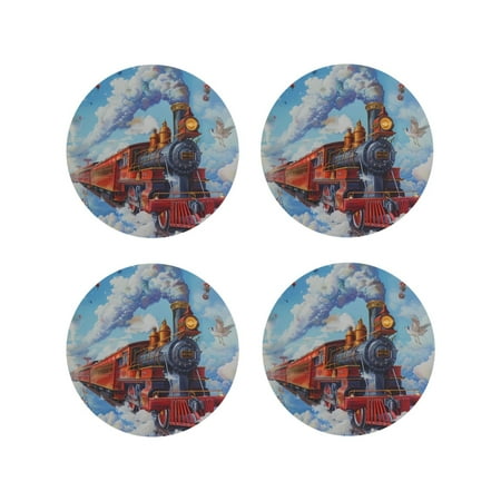 

Tideii Cartoon Train Hot Air Balloon for Leather Coasters 4 Pieces Anti-fouling and Anti-scalding Decorative Coasters Suitable for Restaurants Kitchens Coffee Shops-Round Shape